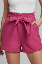Women’s Tailored Tie Waist Shorts with Pockets Rose Pink