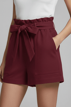 Women’s Tailored Tie Waist Shorts with Pockets Burgundy