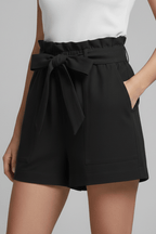 Women’s Tailored Tie Waist Shorts with Pockets Black
