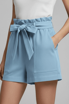 Women’s Tailored Tie Waist Shorts with Pockets Sky Blue