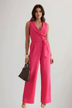 Women’s V-Neck Sleeveless Tie-Waist Jumpsuit – Relaxed Summer Style Red