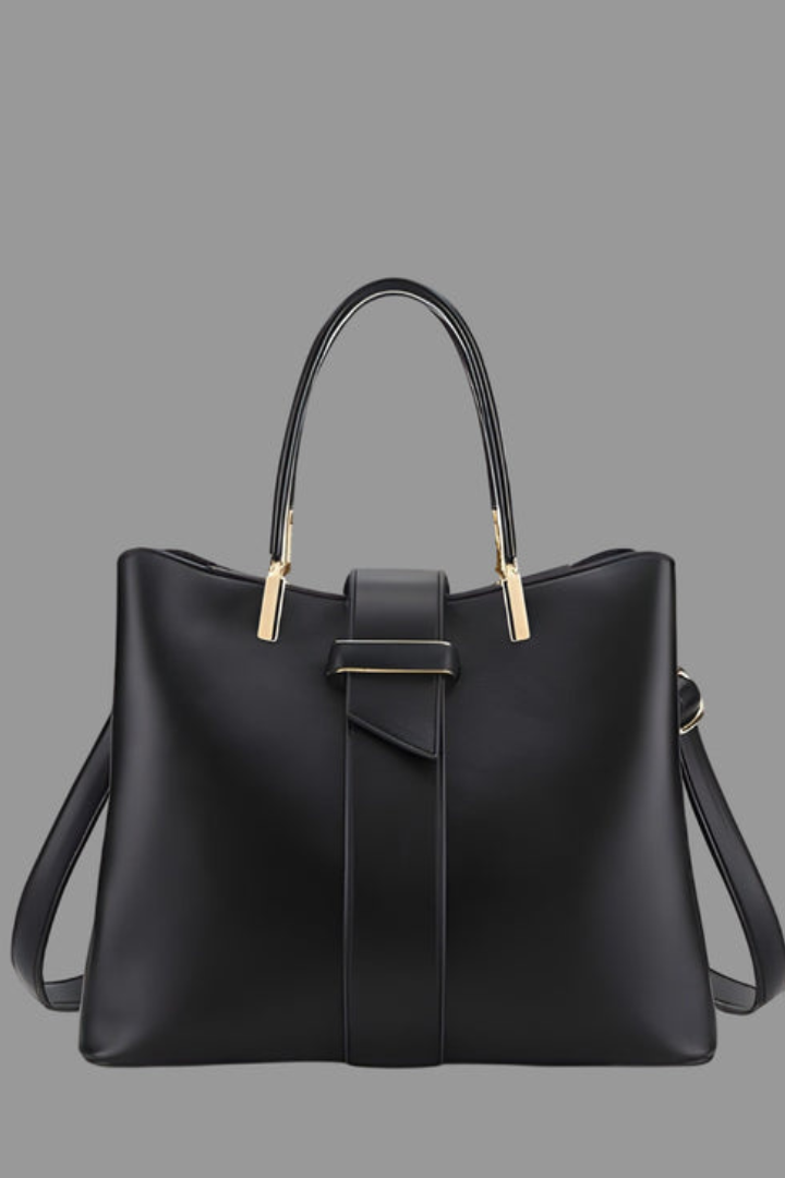 Women’s Structured Shoulder Bag with Elegant Hardware and Dual Handles Black