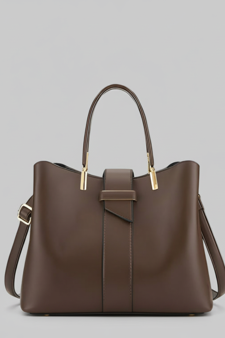 Women’s Structured Shoulder Bag with Elegant Hardware and Dual Handles Coffee