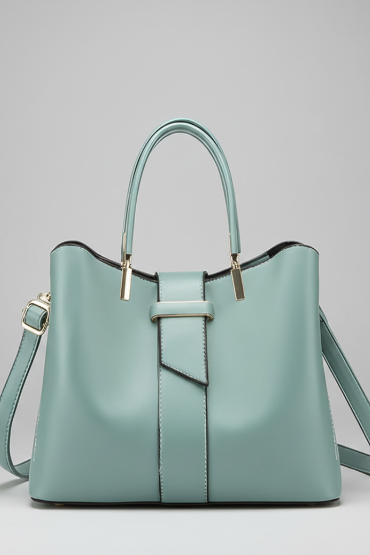 Women’s Structured Shoulder Bag with Elegant Hardware and Dual Handles Blue