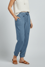 Women’s Relaxed Trousers with Drawstring Waist and Button Hem