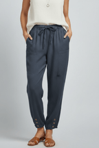 Women’s Relaxed Trousers with Drawstring Waist and Button Hem Navy Blue