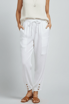 Women’s Relaxed Trousers with Drawstring Waist and Button Hem White