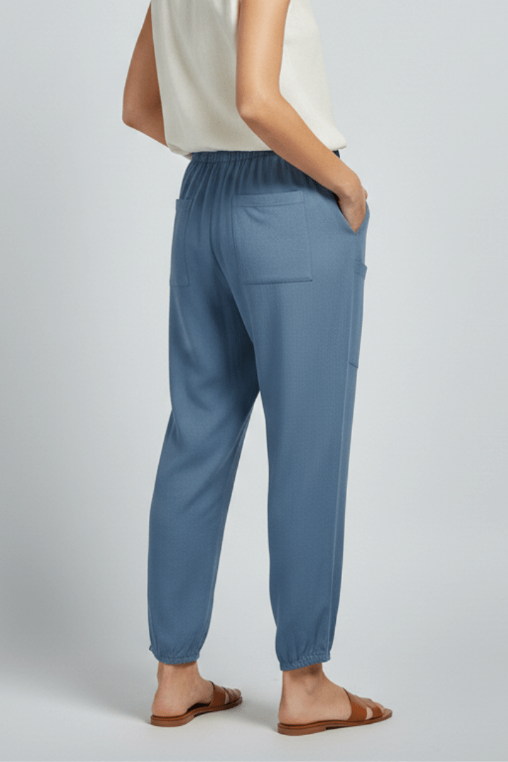 Women’s Relaxed Trousers with Drawstring Waist and Button Hem