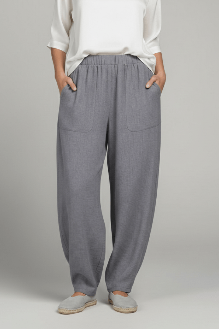 Women’s Relaxed Trousers with Elastic Waist and Side Pockets Grey