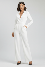 Women’s Tailored Wide-Leg Jumpsuit with Collared Neckline White