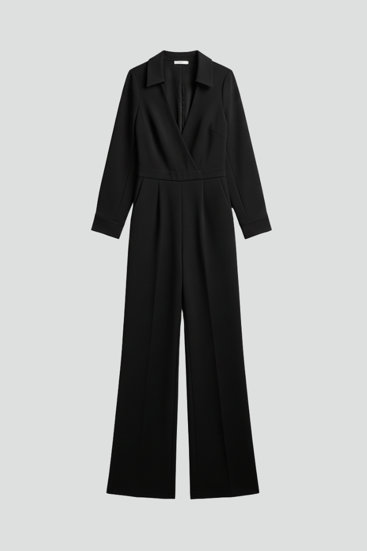 Women’s Tailored Wide-Leg Jumpsuit with Collared Neckline