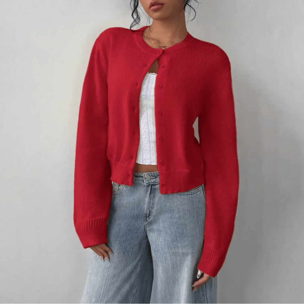Women’s Cropped Button Cardigan - Effortless Spring Layering Red