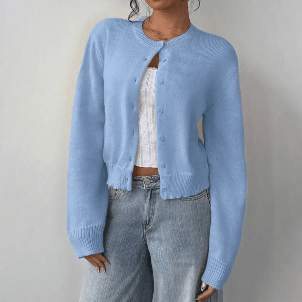 Women’s Cropped Button Cardigan - Effortless Spring Layering Light Blue