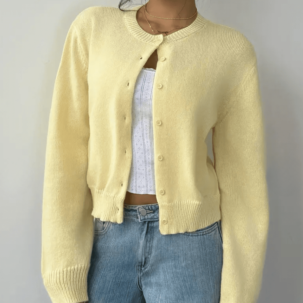 Women’s Cropped Button Cardigan - Effortless Spring Layering Yellow