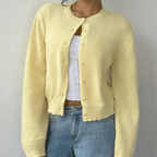 Women’s Cropped Button Cardigan - Effortless Spring Layering Yellow