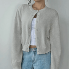 Women’s Cropped Button Cardigan - Effortless Spring Layering Grey