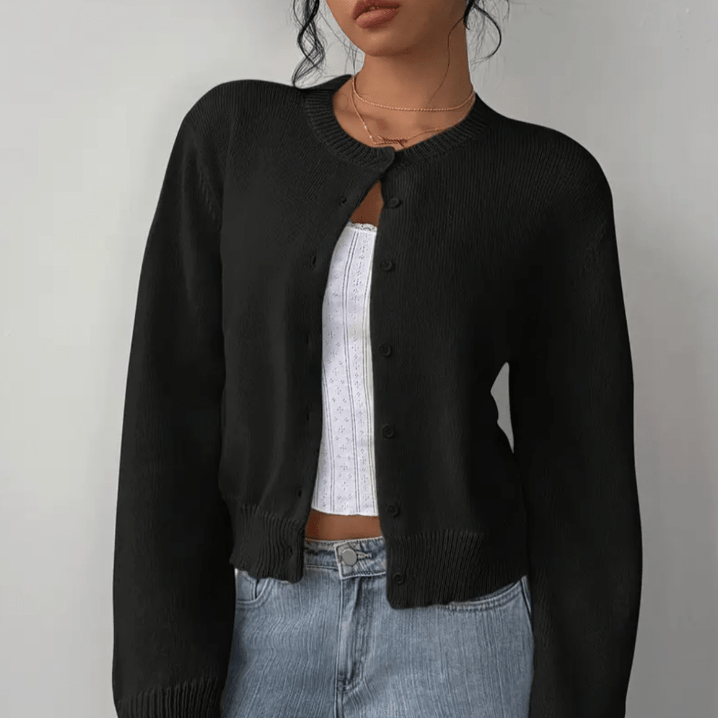 Women’s Cropped Button Cardigan - Effortless Spring Layering Black