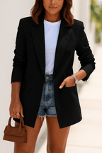 Women’s Longline Double Breasted Blazer Jacket for Summer Styling Black