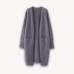 Women’s Long Open Front Cardigan Coat with Patch Pockets Grey
