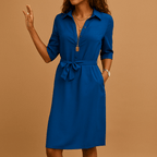 Women’s Classic Blouse Dress with Belt Light Blue