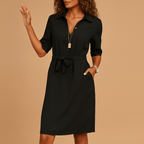 Women’s Classic Blouse Dress with Belt Black