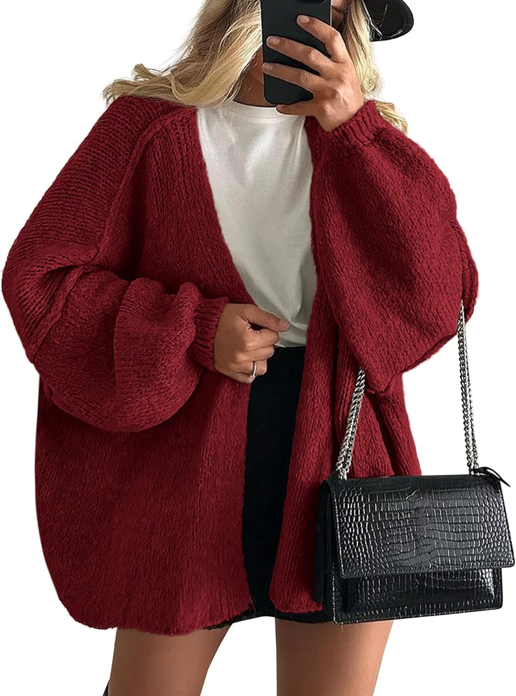 Women’s Relaxed Knit Cardigan for Spring and Summer Layering Wine Red