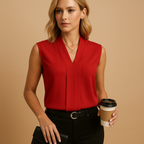 Women’s Light and Stylish Sleeveless V-Neck Blouse Red