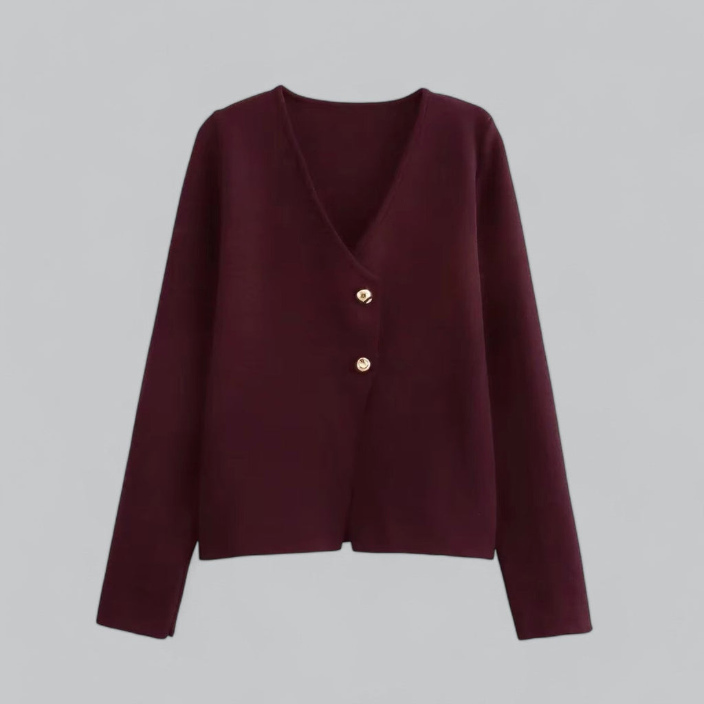Women’s Minimal Button Cardigan for Everyday Layering Burgundy