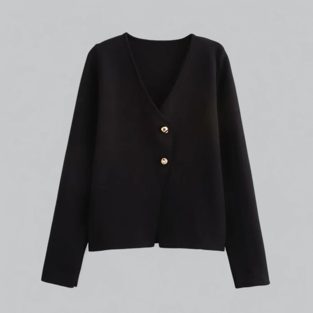 Women’s Minimal Button Cardigan for Everyday Layering Black