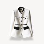 Women’s Tailored Belted Blazer with Button Front Detail White