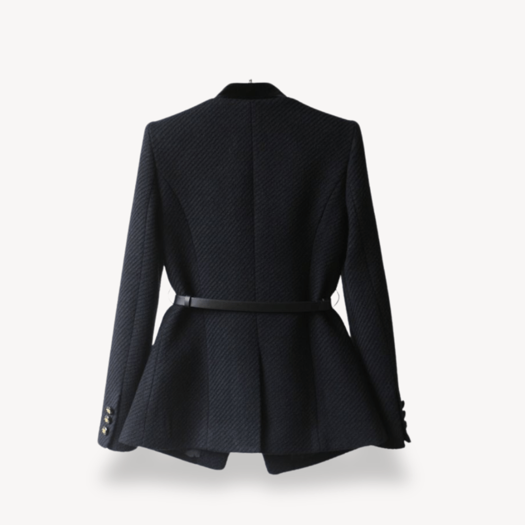 Women’s Tailored Belted Blazer with Button Front Detail