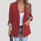Women’s Tailored Roll-Up Sleeve Blazer for Summer Styling Red