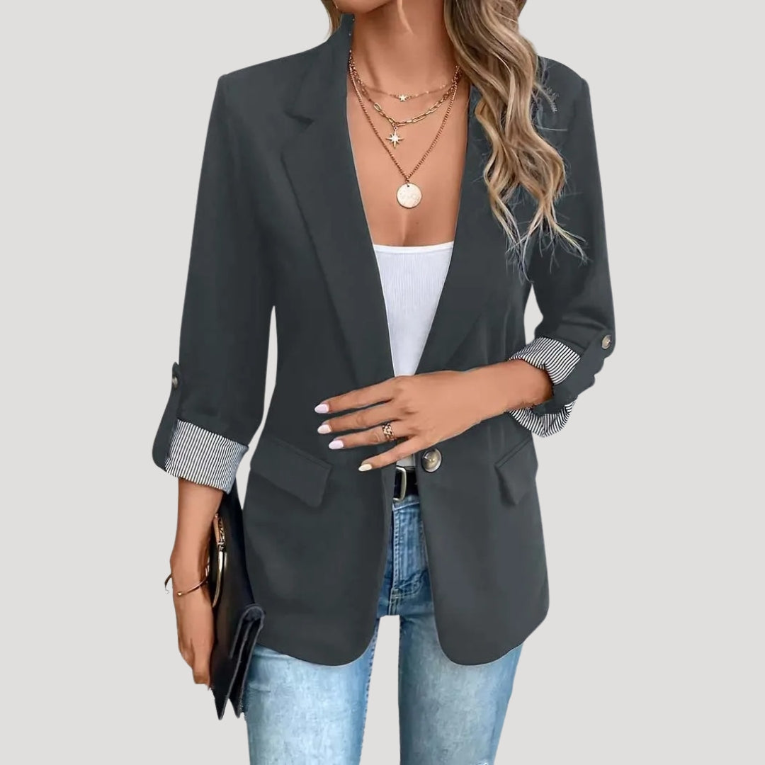 Women’s Tailored Roll-Up Sleeve Blazer for Summer Styling Grey