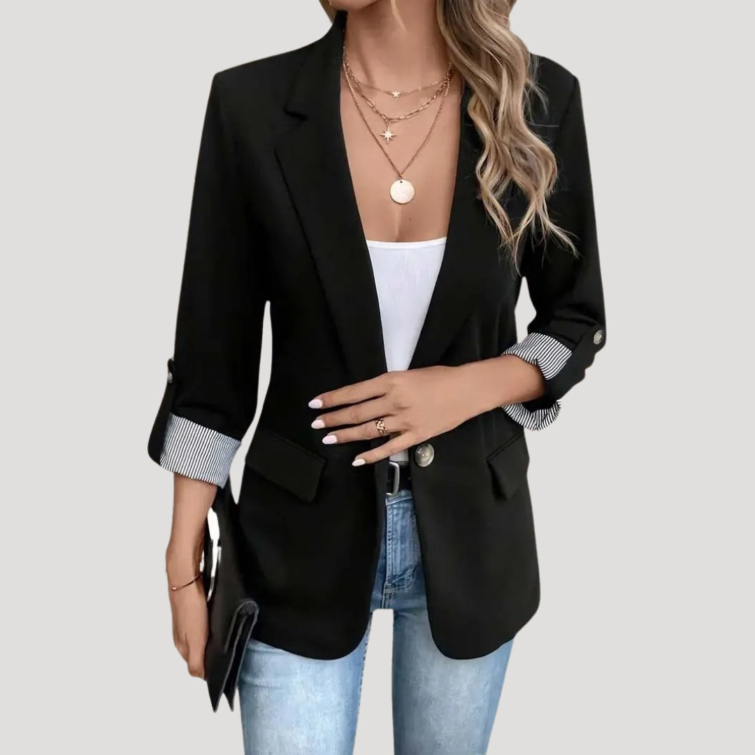 Women’s Tailored Roll-Up Sleeve Blazer for Summer Styling Black