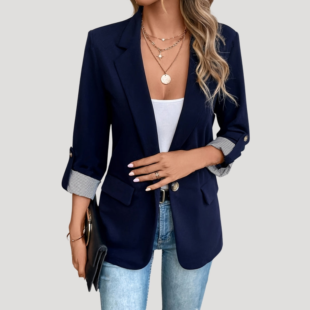 Women’s Tailored Roll-Up Sleeve Blazer for Summer Styling Navy Blue