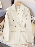 Women’s Tailored Double Breasted Blazer Jacket for Winter Styling Cream