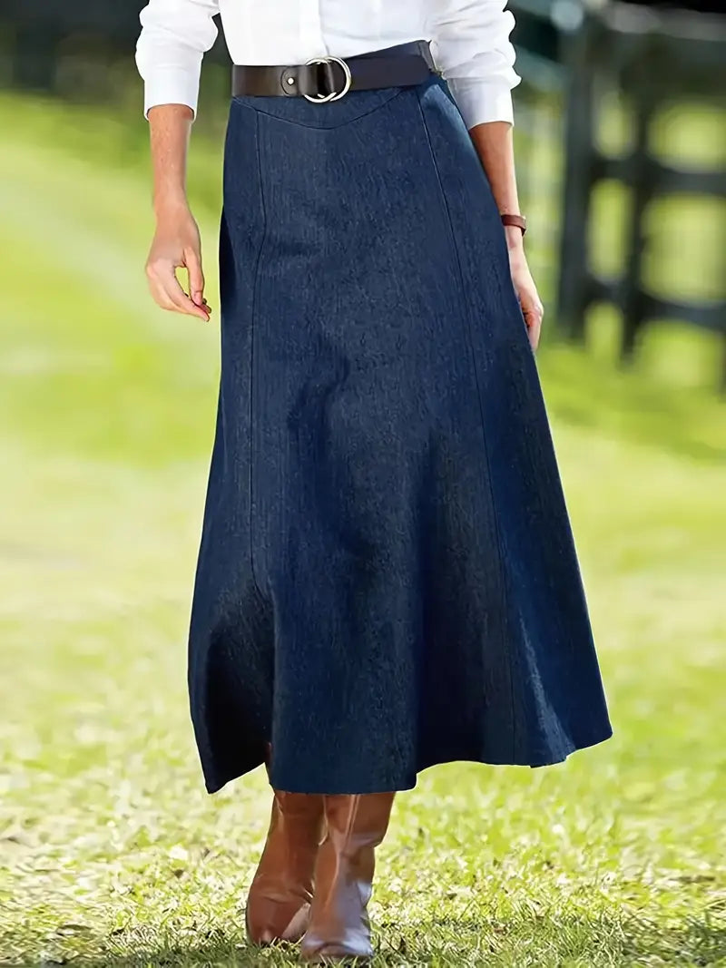 Women’s Long Flared Denim Skirt Blue
