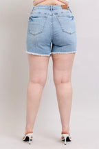 Women’s Plus Size Tummy Control Raw Hemmed Denim Shorts