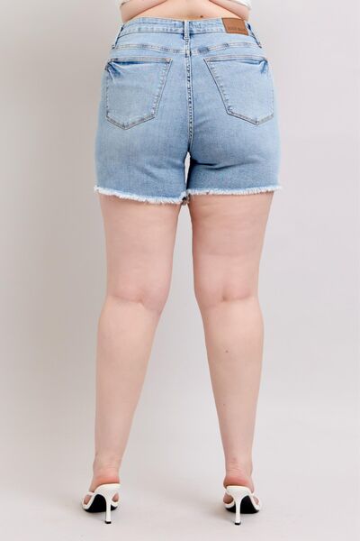Women’s Plus Size Tummy Control Raw Hemmed Denim Shorts