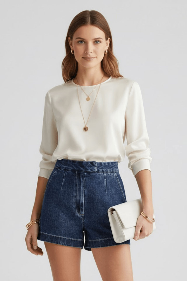 Women’s High Waisted Rolled Hem Shorts for Summer Styling Blue