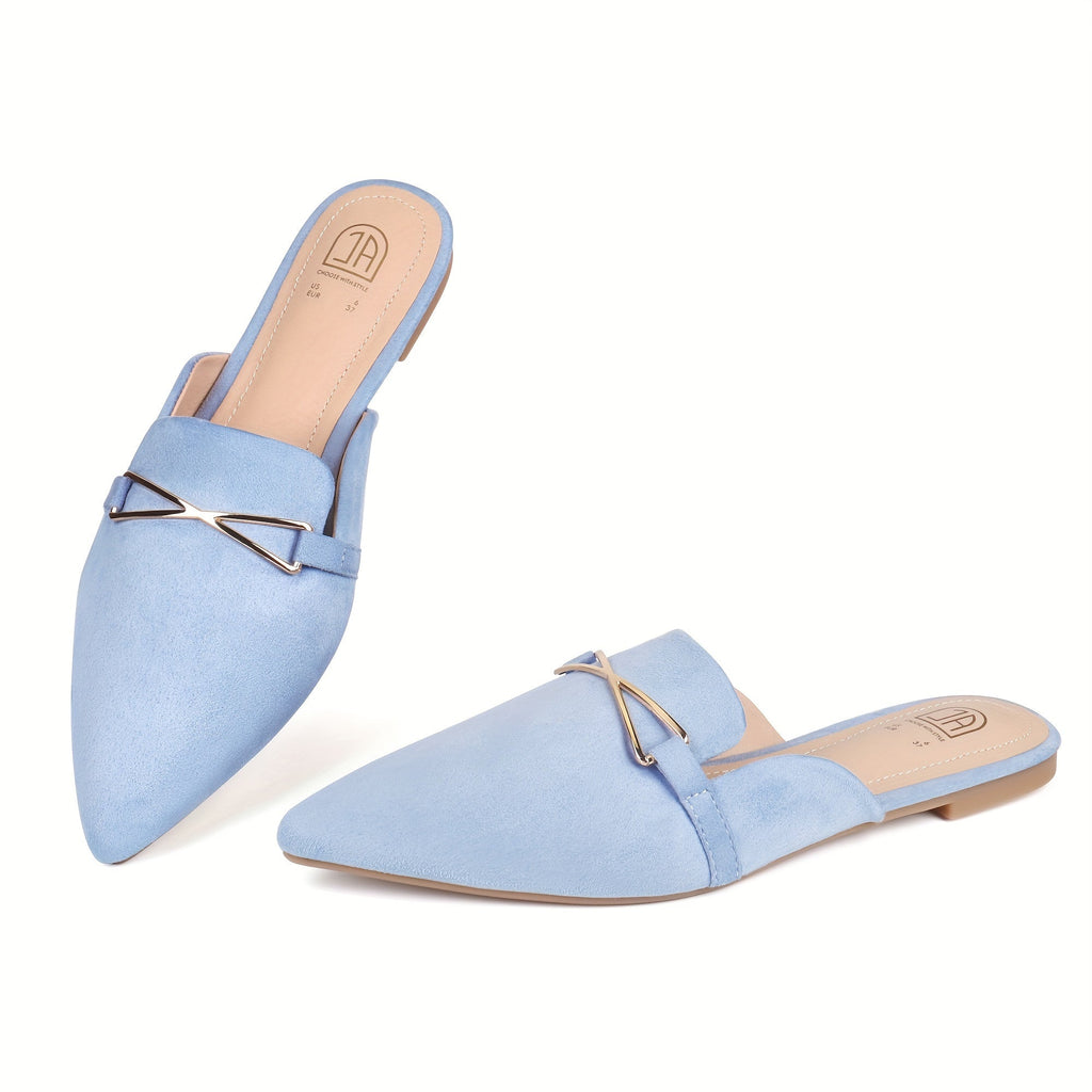 Women’s Fashionable Flat Mules – Casual Everyday Footwear Blue