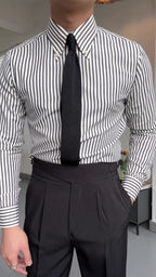 Men’s Classic Striped Long Sleeve Button-Down Shirt Black