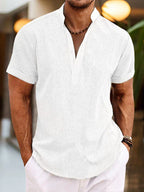 Men’s Classic Short Sleeve Henley Shirt for Summer Casual Wear White