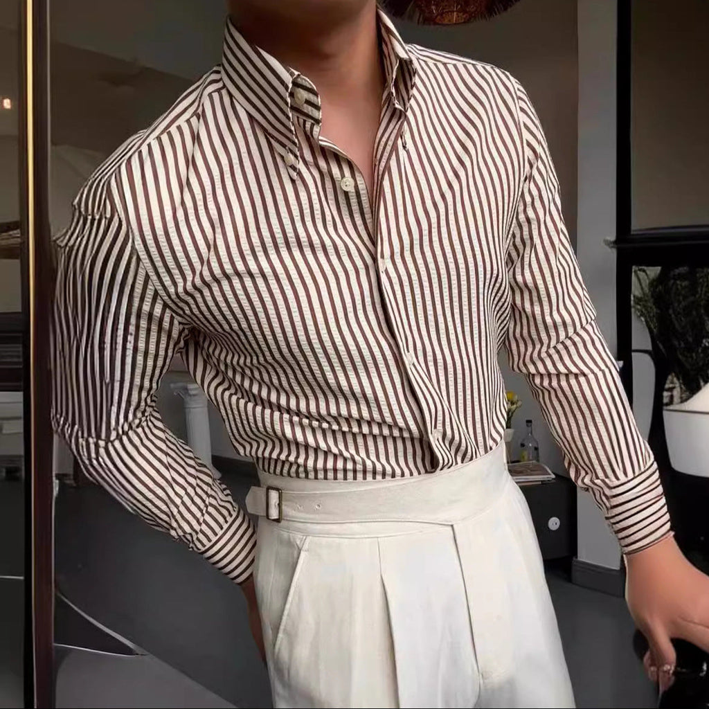 Men’s Classic Striped Long Sleeve Button-Down Shirt