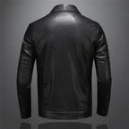 Men's biker jacket in Black with zip front and collar, styled for casual and smart-casual outfits.