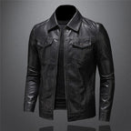 Men's biker jacket in Black with zip front and collar, styled for casual and smart-casual outfits.