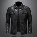 Men's biker jacket in Black with zip front and collar, styled for casual and smart-casual outfits.