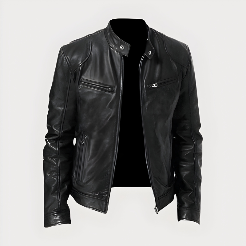 Men’s Classic Biker Jacket with Zip Black