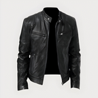 Men’s Classic Biker Jacket with Zip Black