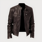 Men’s Classic Biker Jacket with Zip Brown